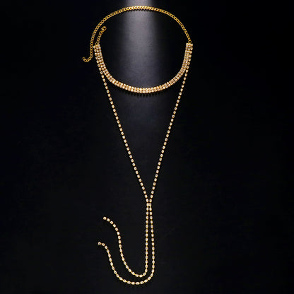 Silver Double Layer Tassel Necklace For Women With Rhinestone Alloy Pendant