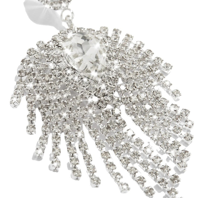 Luxurious Geometric Tassel Earrings In Silver Alloy With Rhinestone Inlay