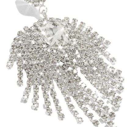Luxurious Geometric Tassel Earrings In Silver Alloy With Rhinestone Inlay