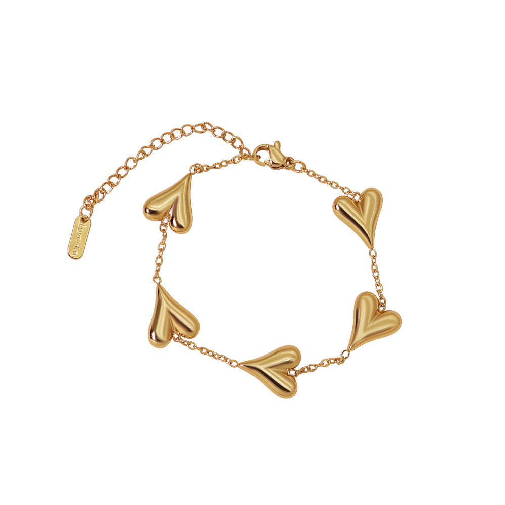 Sweet Heart Shape Titanium Steel Bracelet For Women In Gold, Perfect For Business Occasions