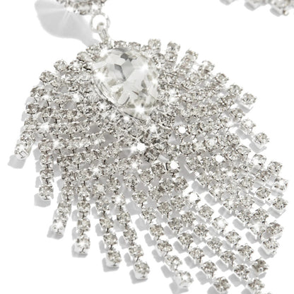 Luxurious Geometric Tassel Earrings In Silver Alloy With Rhinestone Inlay