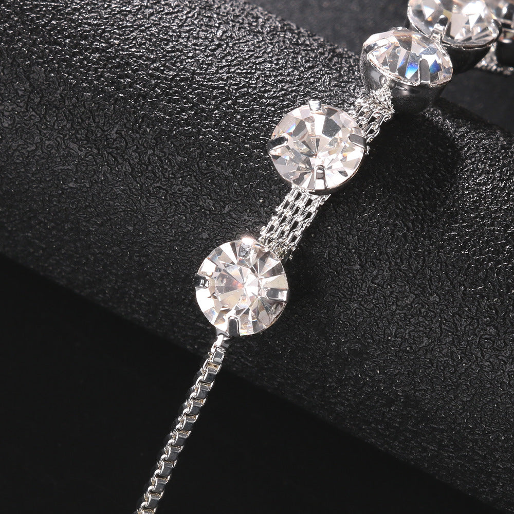 Silver Women's Alloy Anklet With Geometric Pattern And Rhinestone Inlay