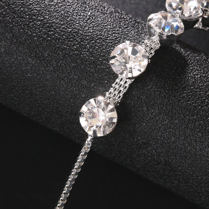 Silver Women's Alloy Anklet With Geometric Pattern And Rhinestone Inlay