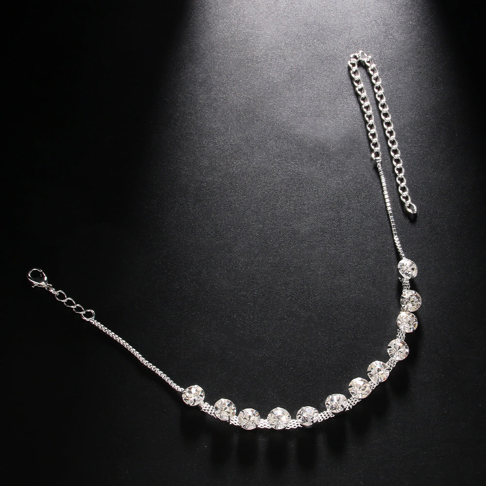 Silver Women's Alloy Anklet With Geometric Pattern And Rhinestone Inlay