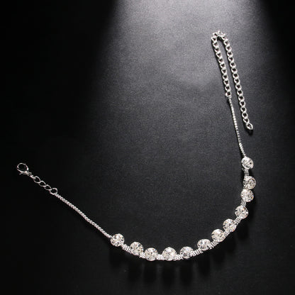 Silver Women's Alloy Anklet With Geometric Pattern And Rhinestone Inlay
