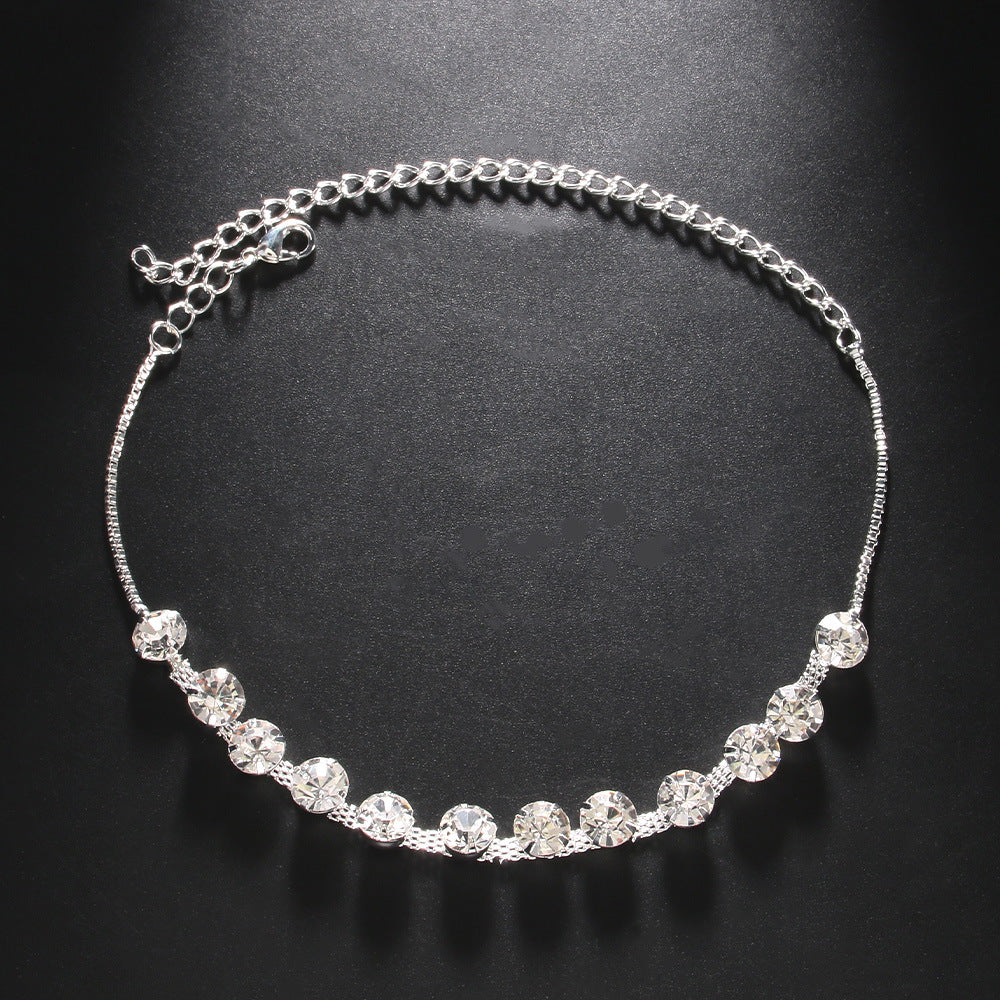 Silver Women's Alloy Anklet With Geometric Pattern And Rhinestone Inlay