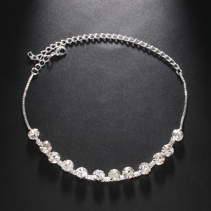 Silver Women's Alloy Anklet With Geometric Pattern And Rhinestone Inlay