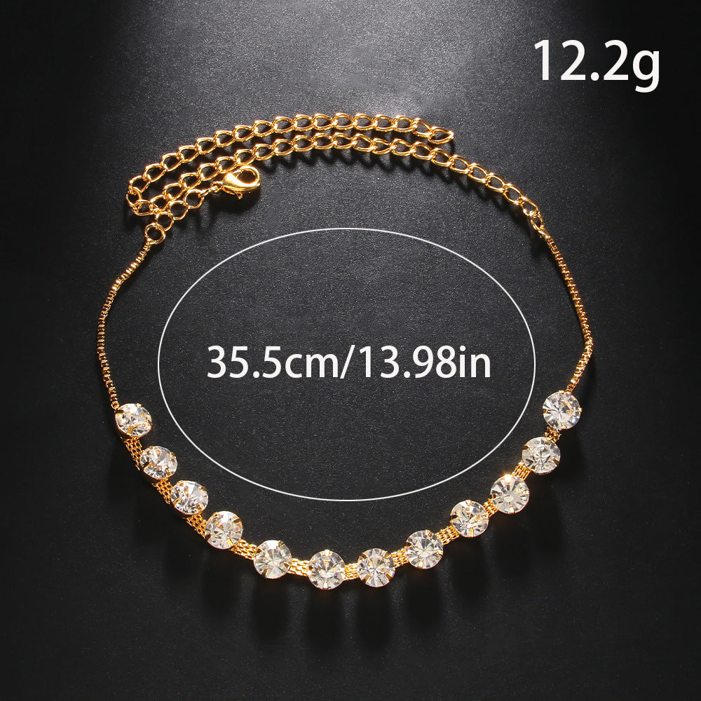 Silver Women's Alloy Anklet With Geometric Pattern And Rhinestone Inlay