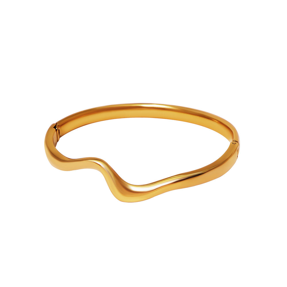 Irregular Titanium Steel Bangle For Women With Electroplated Gold Plating