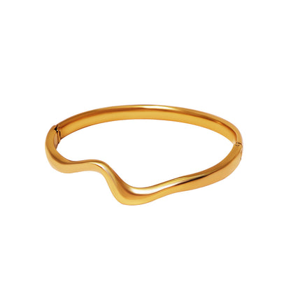 Irregular Titanium Steel Bangle For Women With Electroplated Gold Plating
