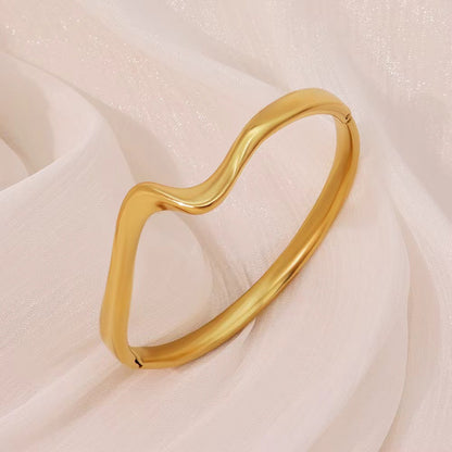 Irregular Titanium Steel Bangle For Women With Electroplated Gold Plating