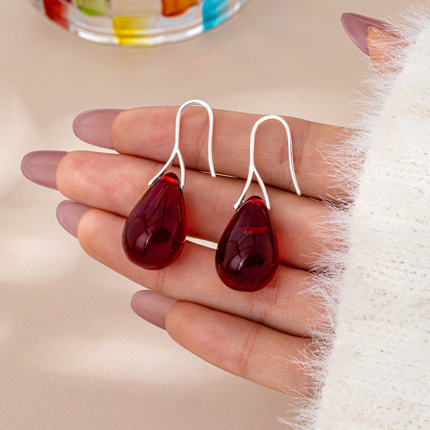 Christmas Water Droplets Drop Earrings For Unisex Featuring Red Zinc Alloy With Copper Studs