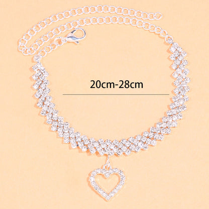 Women's Gold Alloy Anklet With Heart Shape Pattern And Artificial Gemstones, Perfect For Beach Wear