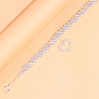 Women's Gold Alloy Anklet With Heart Shape Pattern And Artificial Gemstones, Perfect For Beach Wear
