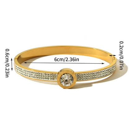 Number Pattern Waterproof Non Tarnish Bangle For Women In Simple Style, Titanium Steel With Zircon Inlay, Electroplated Gold Plating