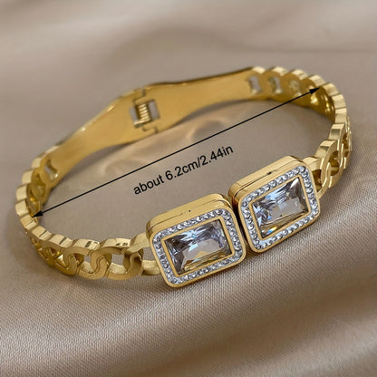 Simple Style Titanium Steel Inlay Bangle For Women With Rhinestones In Gold
