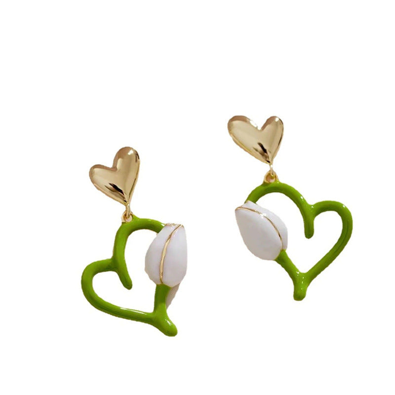 Sweet Heart Shape Stud Earrings In Light Green Featuring 925 Sterling Silver Ear Pins With Enamel Craft