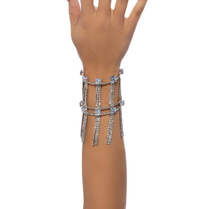 Simple Style Silver Alloy Tassel Bangle For Women With Rhinestone Inlay