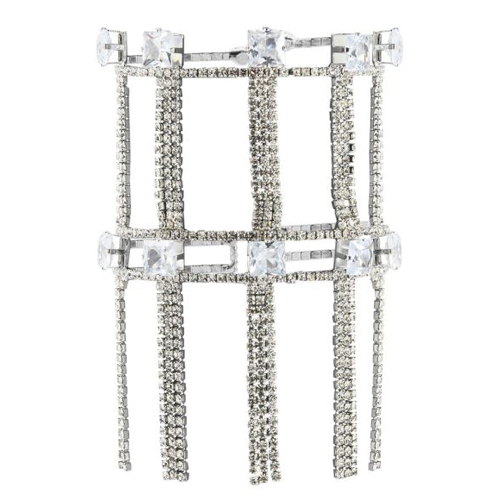 Simple Style Silver Alloy Tassel Bangle For Women With Rhinestone Inlay