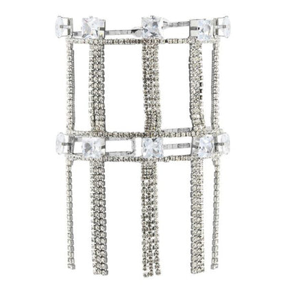 Simple Style Silver Alloy Tassel Bangle For Women With Rhinestone Inlay