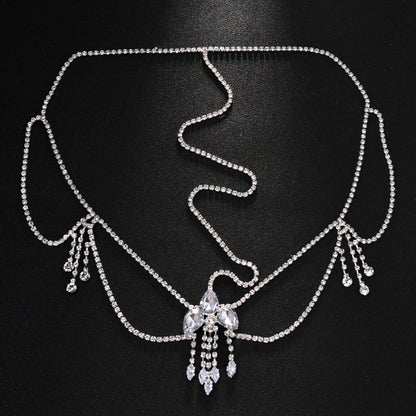 Ethnic Style Tassel Hair Chain Insert Comb Featuring Rhinestones In Silver