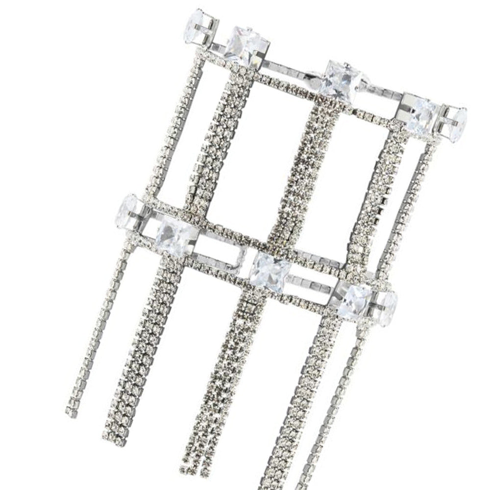 Simple Style Silver Alloy Tassel Bangle For Women With Rhinestone Inlay