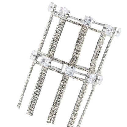 Simple Style Silver Alloy Tassel Bangle For Women With Rhinestone Inlay