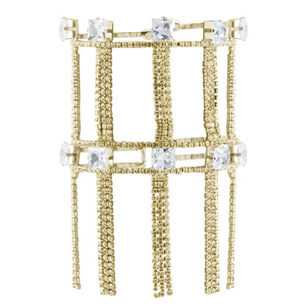 Simple Style Silver Alloy Tassel Bangle For Women With Rhinestone Inlay