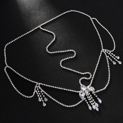 Ethnic Style Tassel Hair Chain Insert Comb Featuring Rhinestones In Silver