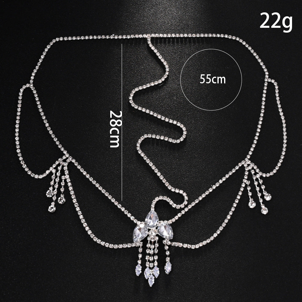 Ethnic Style Tassel Hair Chain Insert Comb Featuring Rhinestones In Silver