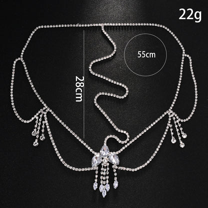 Ethnic Style Tassel Hair Chain Insert Comb Featuring Rhinestones In Silver