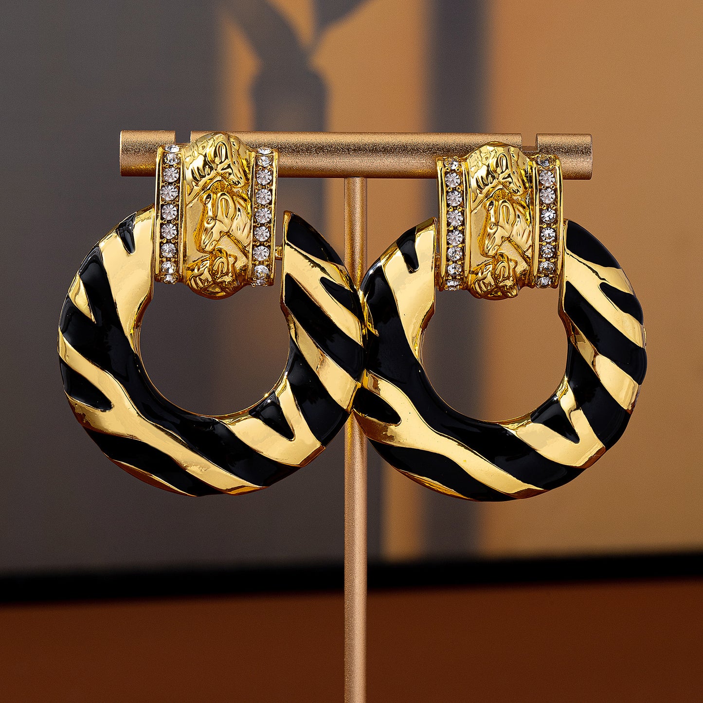 Zebra Stud Earrings For Unisex Featuring Dyed Black Zinc Alloy With Electroplated Finish And 925 Sterling Silver Ear Pins