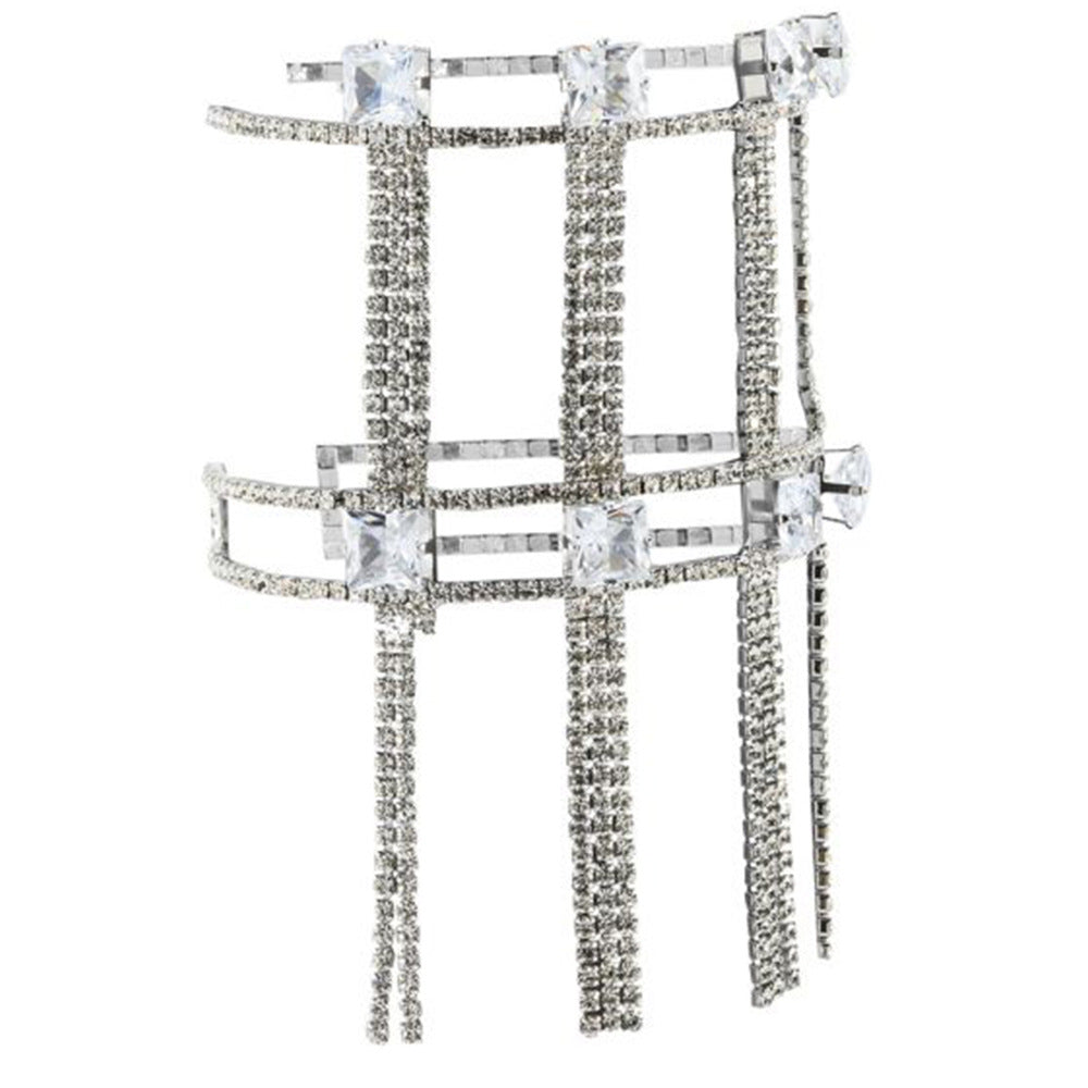 Simple Style Silver Alloy Tassel Bangle For Women With Rhinestone Inlay