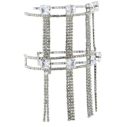 Simple Style Silver Alloy Tassel Bangle For Women With Rhinestone Inlay