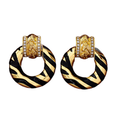 Zebra Stud Earrings For Unisex Featuring Dyed Black Zinc Alloy With Electroplated Finish And 925 Sterling Silver Ear Pins