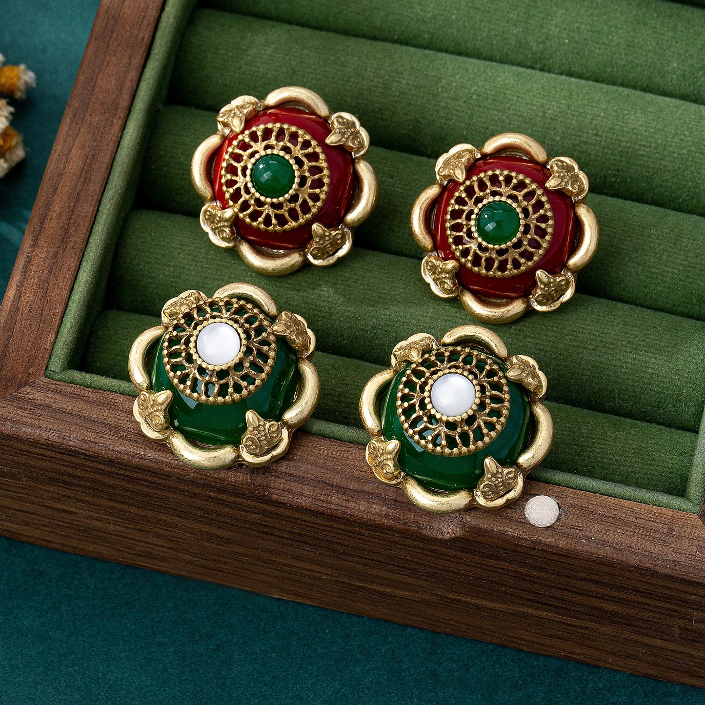 Quadrilateral Wine Red Enamel Stud Earrings For Women With 925 Sterling Silver Alloy Posts