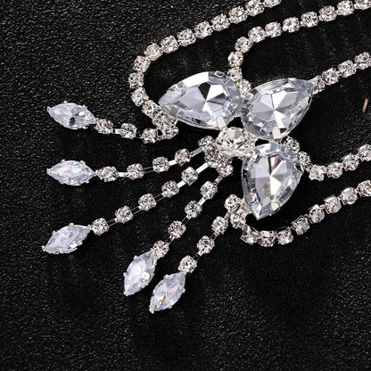 Ethnic Style Tassel Hair Chain Insert Comb Featuring Rhinestones In Silver