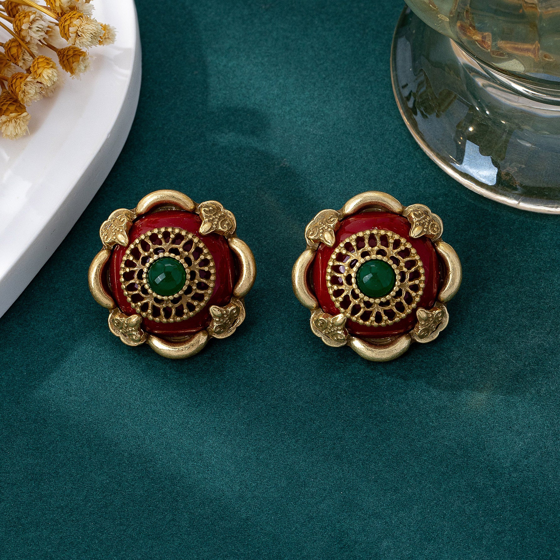 Quadrilateral Wine Red Enamel Stud Earrings For Women With 925 Sterling Silver Alloy Posts