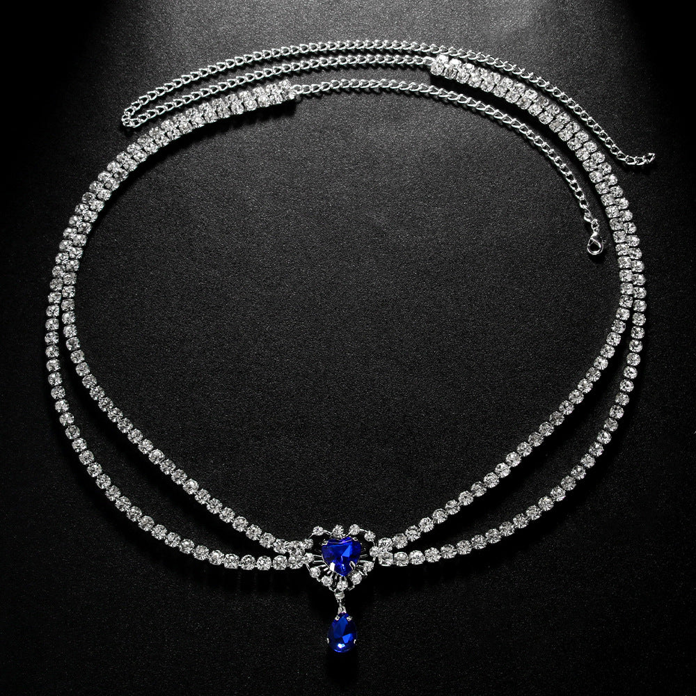 Elaborate Silver Alloy Waist Chain For Women With Heart Shape Pattern And Electroplated Finish, Inlaid With White Crystal