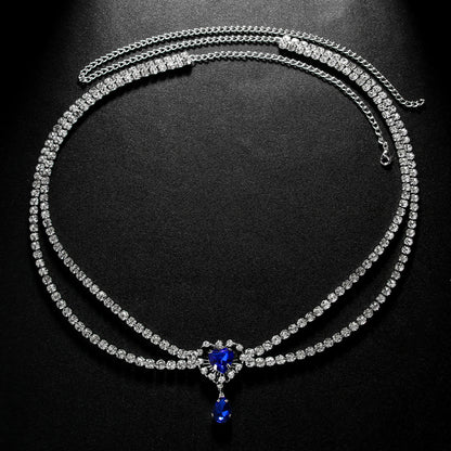 Elaborate Silver Alloy Waist Chain For Women With Heart Shape Pattern And Electroplated Finish, Inlaid With White Crystal