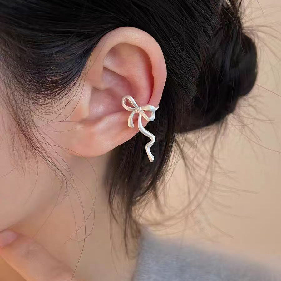 Sweet Bow Tie Clip Earrings For Women In Electroplated Alloy Finish