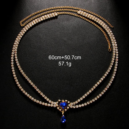 Elaborate Silver Alloy Waist Chain For Women With Heart Shape Pattern And Electroplated Finish, Inlaid With White Crystal