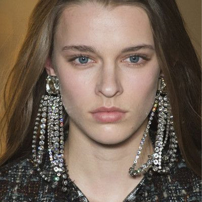 Novelty Gold Tassel Drop Earrings For Women Featuring Metal Craft With Rhinestone Inlay