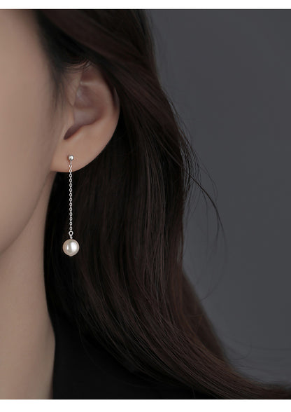 Women’s Tassel Stud Earrings Featuring Electroplated Silver Plated Copper With Artificial Pearl Inlay