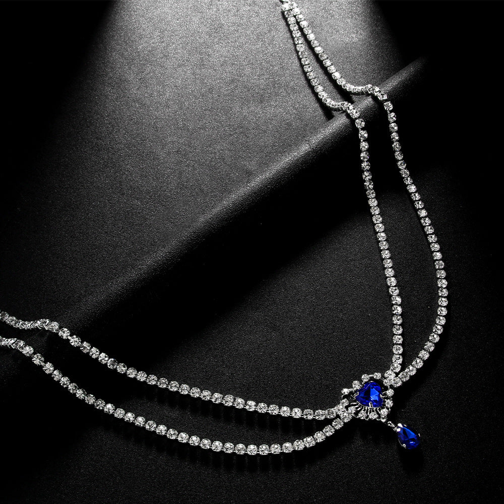 Elaborate Silver Alloy Waist Chain For Women With Heart Shape Pattern And Electroplated Finish, Inlaid With White Crystal