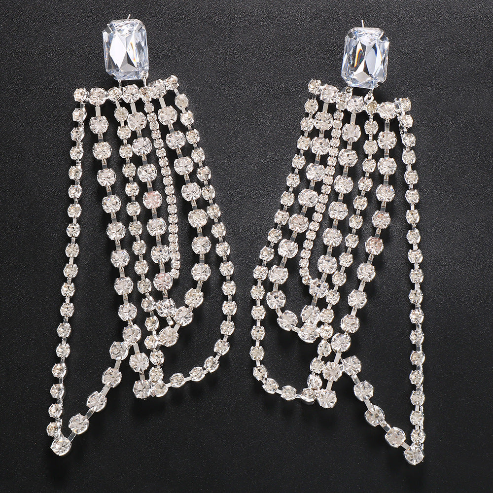 Novelty Gold Tassel Drop Earrings For Women Featuring Metal Craft With Rhinestone Inlay