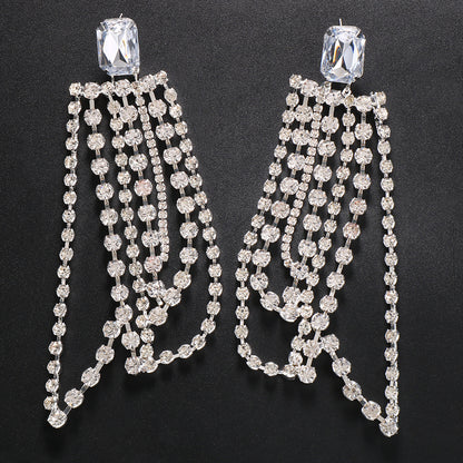 Novelty Gold Tassel Drop Earrings For Women Featuring Metal Craft With Rhinestone Inlay