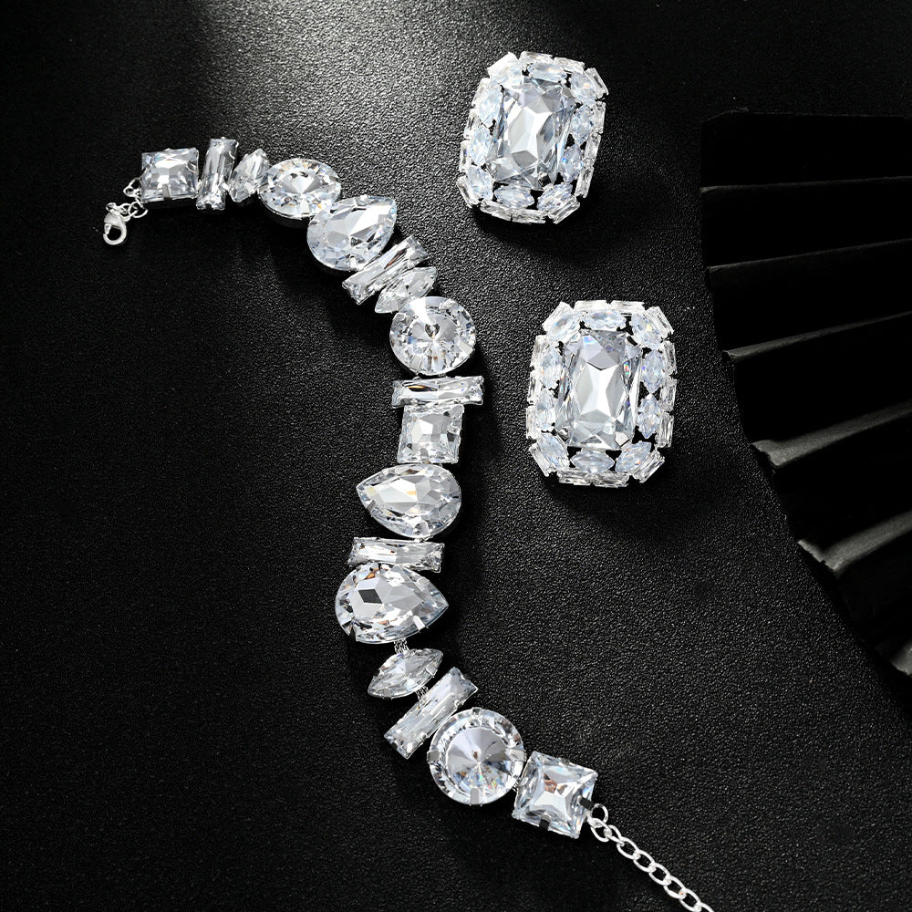 Geometric Silver Alloy Necklace With Electroplated Finish And Rhinestone Pendant For Women