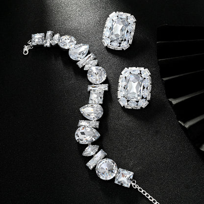 Geometric Silver Alloy Necklace With Electroplated Finish And Rhinestone Pendant For Women