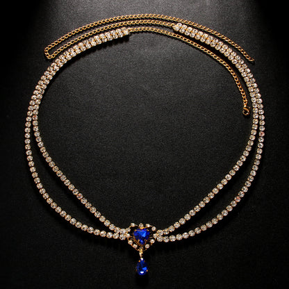 Elaborate Silver Alloy Waist Chain For Women With Heart Shape Pattern And Electroplated Finish, Inlaid With White Crystal